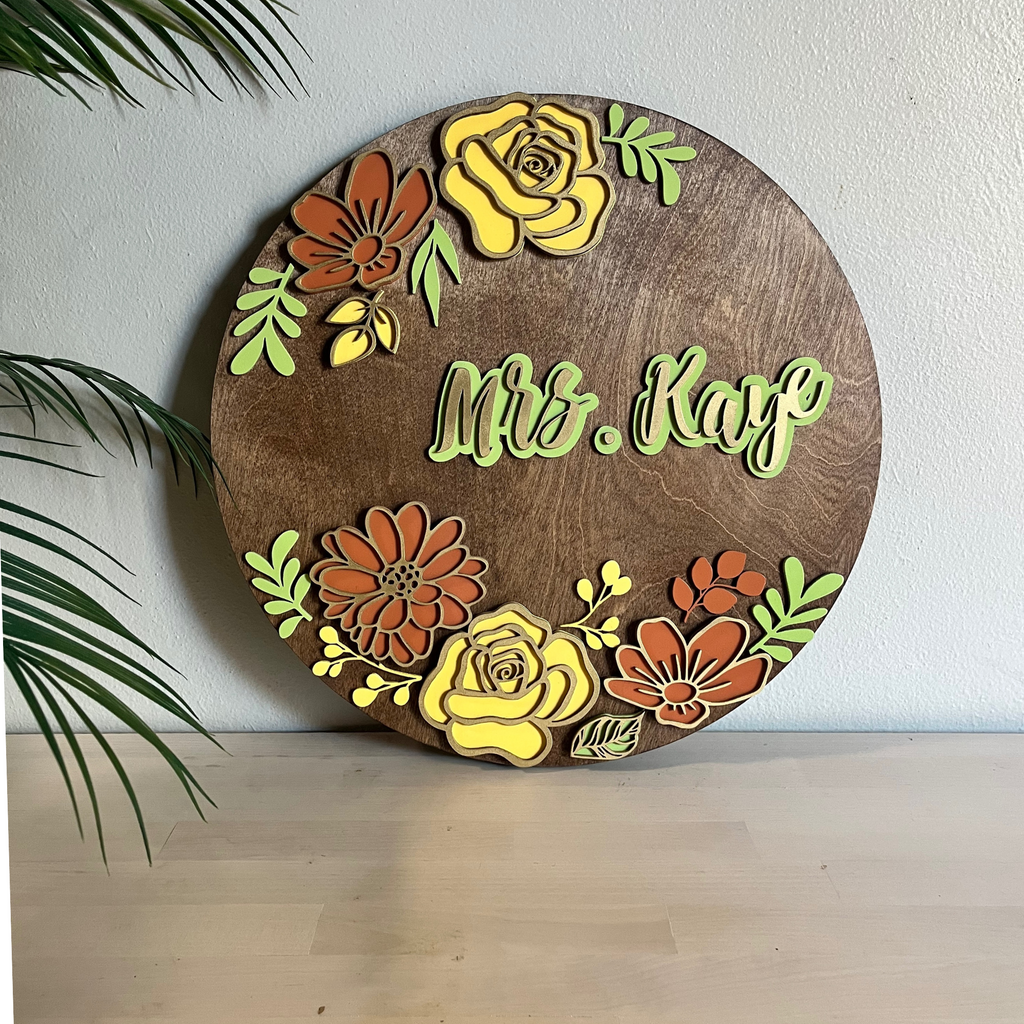 Custom Layered Round Wooden Name Sign